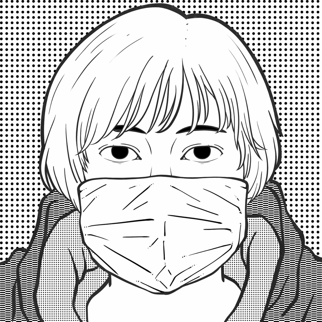 cartoon, painting, girl, mask, flu, gray cartoon, gray painting, gray paint-5123997.jpg